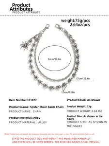 Double-layered silver spider wallet chain detail with precise 52cm and 57cm length measurements