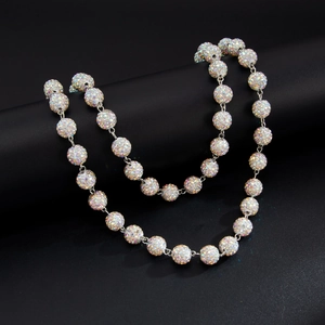 Hip hop style rainbow crystal ball waist chain for men with sparkling silver metal links