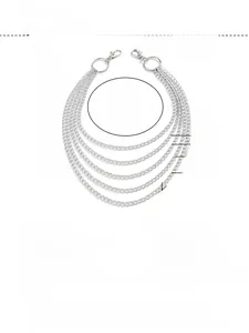 Detailed view of silver 5-layer layered pants chain with dual lobster clasps for jeans