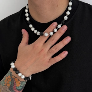Set di Gioielli Hip Hop Shamballa Disco Ball Collana Bracciale Perline con Strass Accessorio Streetwear Per Uomini Donne Scintillante