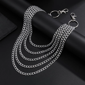 Five-layer silver metal pants chain with lobster clasps for hip-hop and punk styling