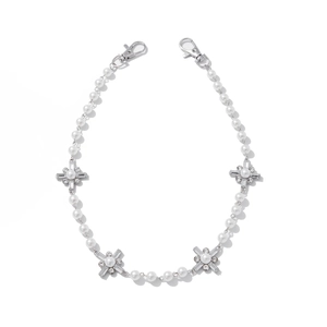 Hip hop pearl trousers chain with silver cross pendants and sparkling rhinestones