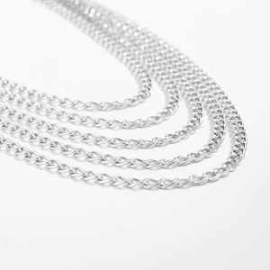 Detail of multi-layered silver metal wallet chain with high-polished link texture