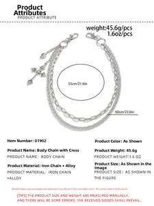 Size details of hip hop double layer pants chain with cross and skull charms