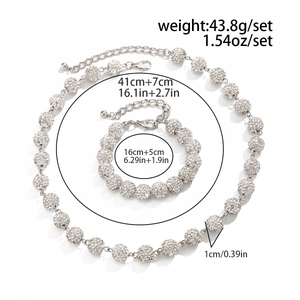 Specifiche dettagliate delle dimensioni per il set di collana e bracciale con strass
