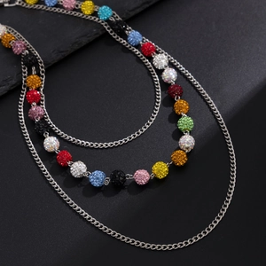 Hip hop multi-layer silver pants chain with colorful sparkling rhinestone beads