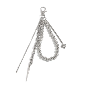 Silver punk style multi-layered wallet chain with lobster clasp and metal heart pendant