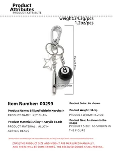 Detailed view of billiard ball 8 whistle keychain with metal star and alloy clasp charms