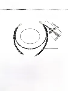Détails de la chaîne de pantalon hip hop noire avec dimensions et pendentif en croix