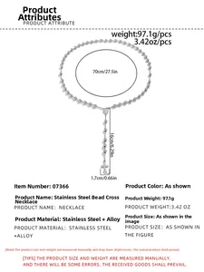 Dimensions détaillées du collier croix en acier inoxydable avec longueur et poids
