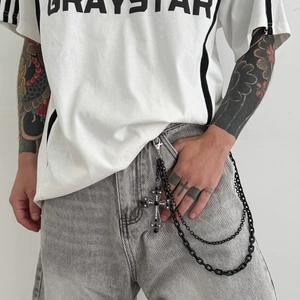 Chaîne de Pantalon avec Pendentif Croix Hip Hop Gothique pour Homme Noir Multicouche Alliage Strass Chaîne de Taille Streetwear