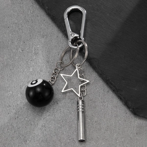Hip hop black 8 billiard ball keychain with star and whistle pendant for backpacks