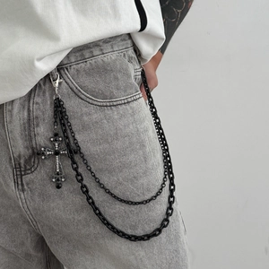 Catena per Pantaloni Multistrato Gothic Punk Con Ciondolo Croce Teschio Strass Catena Vita in Metallo Nero Gioielli Streetwear