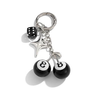 Porte-clés hip-hop boule de billard 8 en forme de cerise avec dés et pendentif étoile