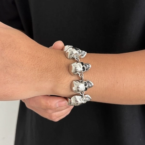 Bracelet tête de mort argenté pour homme style punk hip hop avec finition polie