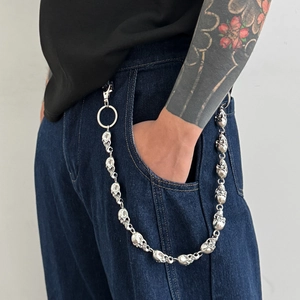 Chaîne de pantalon tête de mort argentée pour homme, bijoux punk hip hop sur jean