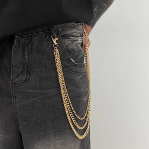 Men's Hip Hop Multilayer Metal Trouser Chain Punk Street Waist Chain For Jeans Alloy Jewelry Accessory Gold Silver Tone