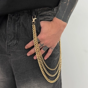 Three-layer gold metal trousers chain for men with lobster clasps in street style