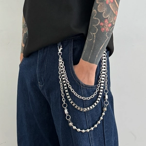 Multi Layer Metal Pant Chain Men Hip Hop Punk Style Silver Alloy Iron Waist Chain With Lobster Clasp Streetwear Accessories