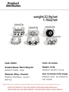 Detailansicht des 6-teiligen Vintage-Ringsets mit Stern- und Kreuz-Designelementen