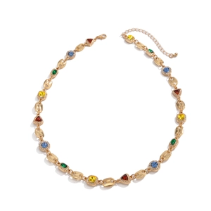 Gold hip hop necklace with multi-colored gemstones and micro-pave crystals for men