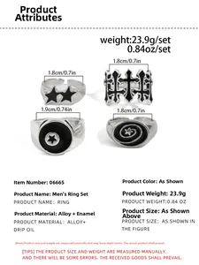Detailansicht eines vierteiligen Vintage-Punk-Sternring-Sets aus Legierung und Emaille