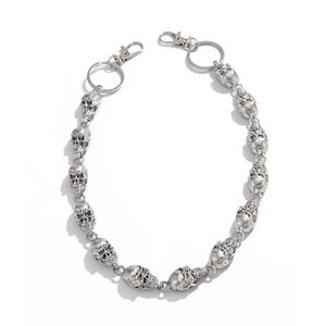 Chaîne de pantalon tête de mort argentée avec fermoirs homard pour style hip-hop