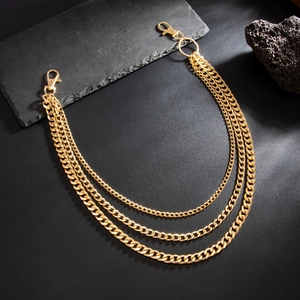 Three-layer gold metal hip-hop pants chain featuring chunky Cuban links and lobster clasps