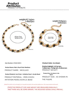 Maattabel met afmetingen en gewicht voor parelketting en armbandset voor heren