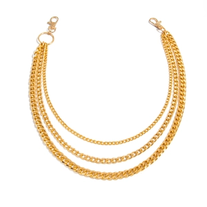 Three-layer gold metal wallet chain for men with lobster clasps and hip hop street style