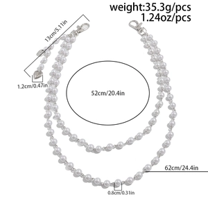 Dimensions détaillées de la chaîne à deux rangs de perles et pendentif cœur