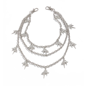 Silver multi-layer metal pants chain with Y2K star pendants and lobster clasps