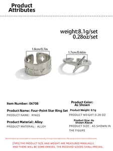 Detailed size and weight specs for the four-pointed star alloy ring set in silver