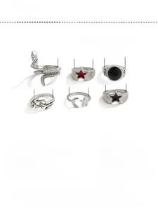 Detailed size specifications for 6-piece hip hop star and snake ring set with oil drip finish
