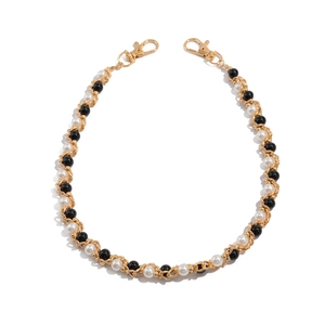 Hip hop style gold metal chain with black and white pearls and lobster clasps