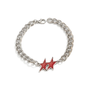 Bracciale a catena cubana da uomo con pendenti a stella rossa in acciaio inossidabile