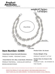 Detail showing dimensions of the double-layered hip-hop trouser chain with pearl and crystals