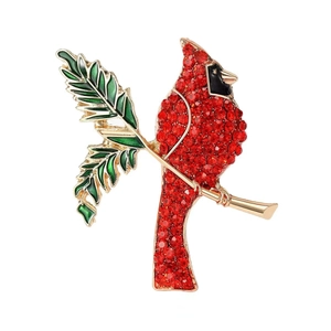 Broche Vintage Branche d'Oiseau Cardinal Rouge Strass Alliage Émail Noël Oiseau Broche Épingles Pour Femmes Vêtements Bijoux Accessoires Cadeau