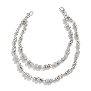 Double-layered silver metal bead pant chain with sparkling rhinestone spheres for men
