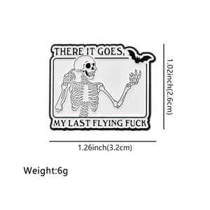 Cartoon skeleton and bat enamel pin for bags and clothes, 3.2cm x 2.6cm dimensions