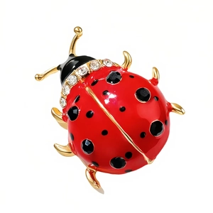 Broche en Émail Coccinelle Vive pour Femmes Alliage Strass Insecte Épingle de Poitrine Plaqué Or Décoration de Vêtements Bijoux