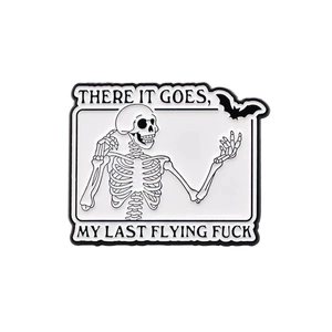 Cartoon Skeleton Enamel Pin There It Goes My Last Flying Fuck Bat Metal Brooch Badge For Clothing Backpack Accessories