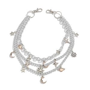 Hip hop silver multi-layer waist chain with sun, moon, and star celestial pendants