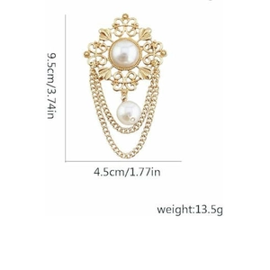 Baroque vintage brooch detail showing 9.5cm length with pearl and tassel chains