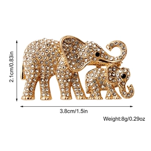 Sparkling crystal elephant mother and child brooch in gold-plated finish with rhinstones