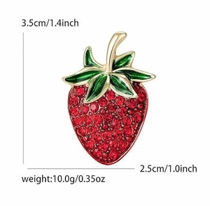 Detailed strawberry brooch dimensions showing 3.5x2.5cm size and 10g weight specifications