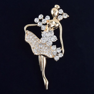 Elegante Legierung Strass Balletttänzerin Brosche Vergoldete Kristall Ballerina Corsage Pin Für Damen Hochzeit Bankett Schmuck