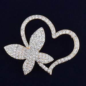 Elegant Heart Butterfly Brooch Pin For Women Luxury Gold Plated Alloy With Rhinestone Crystal Fashion Jewelry Accessory