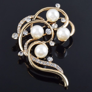 Elegante Legierung Imitationsperle Blumen Brosche Damen Vergoldet Strass Besetzt Mode Anzug Kleid Schal Pin Schmuck