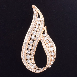 Broche Vintage en Alliage Plaqué Or Creux Goutte d'Eau Avec Strass Blancs Élégante Flamme Fluide Bijoux Pour Femmes